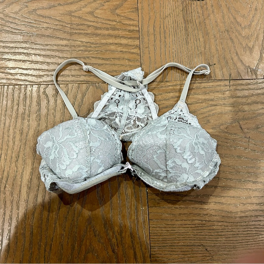 32A Front Clip Push-up PINK Victoria's Secret Gray Lace Underwire Bra